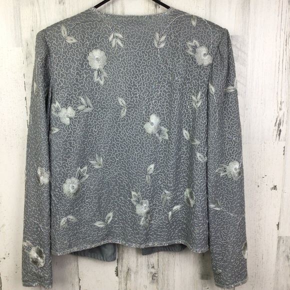Adrianna Papell Floral Silk 2 Piece Tank Embroidered Beaded Sparkle Jacket 8 - Picture 3 of 15